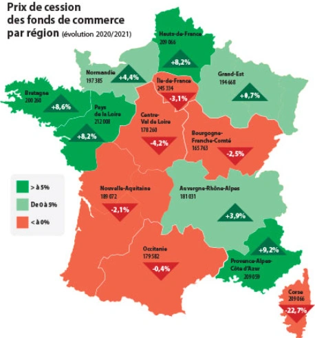 Infographie - Prix de cession des fonds de commerce par régions
